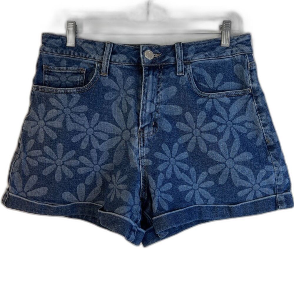 SO‎ Goods For Life Floral Boho High Rise Mom Denim Blue Jean Shorts Size 11/30